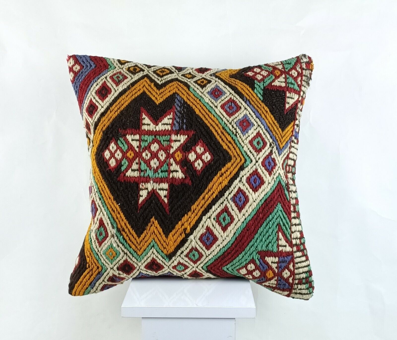 Kilim Pillow Cover 18x18 Handmade Turkish Ethnic Vintage Lumbar Cushion A1398