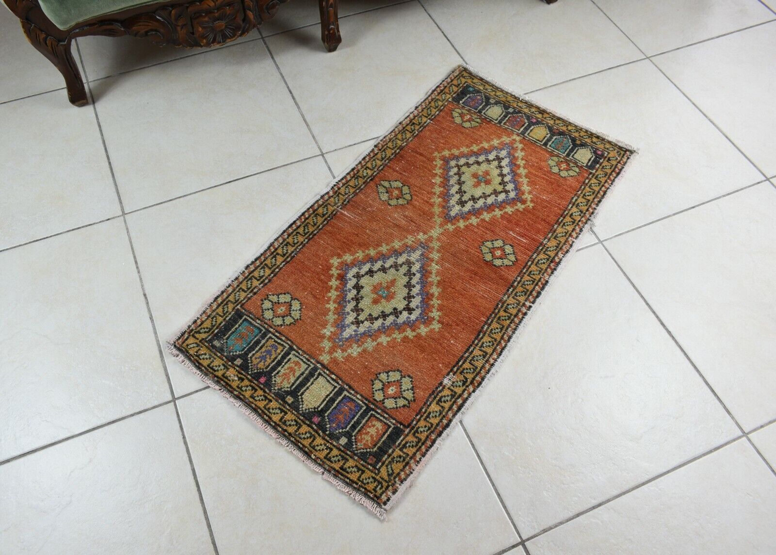 3x1.5 ft Anatolian Runner Small Vintage Rug Oushak Runner Mini Turkish Rug Y80