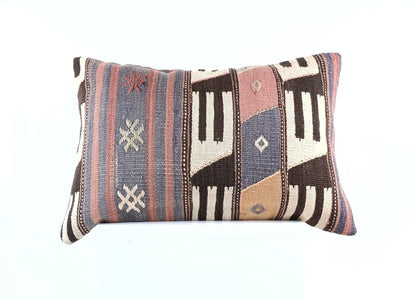 Kilim Pillow Cover 16x24 Tribal Vintage Turkish Carpet Lumbar Pillow Cover 1953