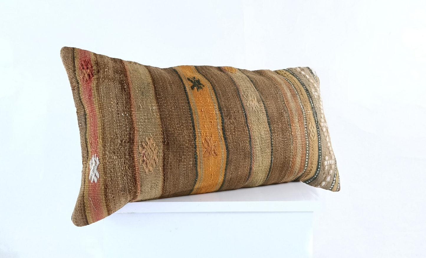 Handmade Turkish Kilim Pillow Cover 12x24 Ethnic Boho Sofa Lumbar Cushion E1018