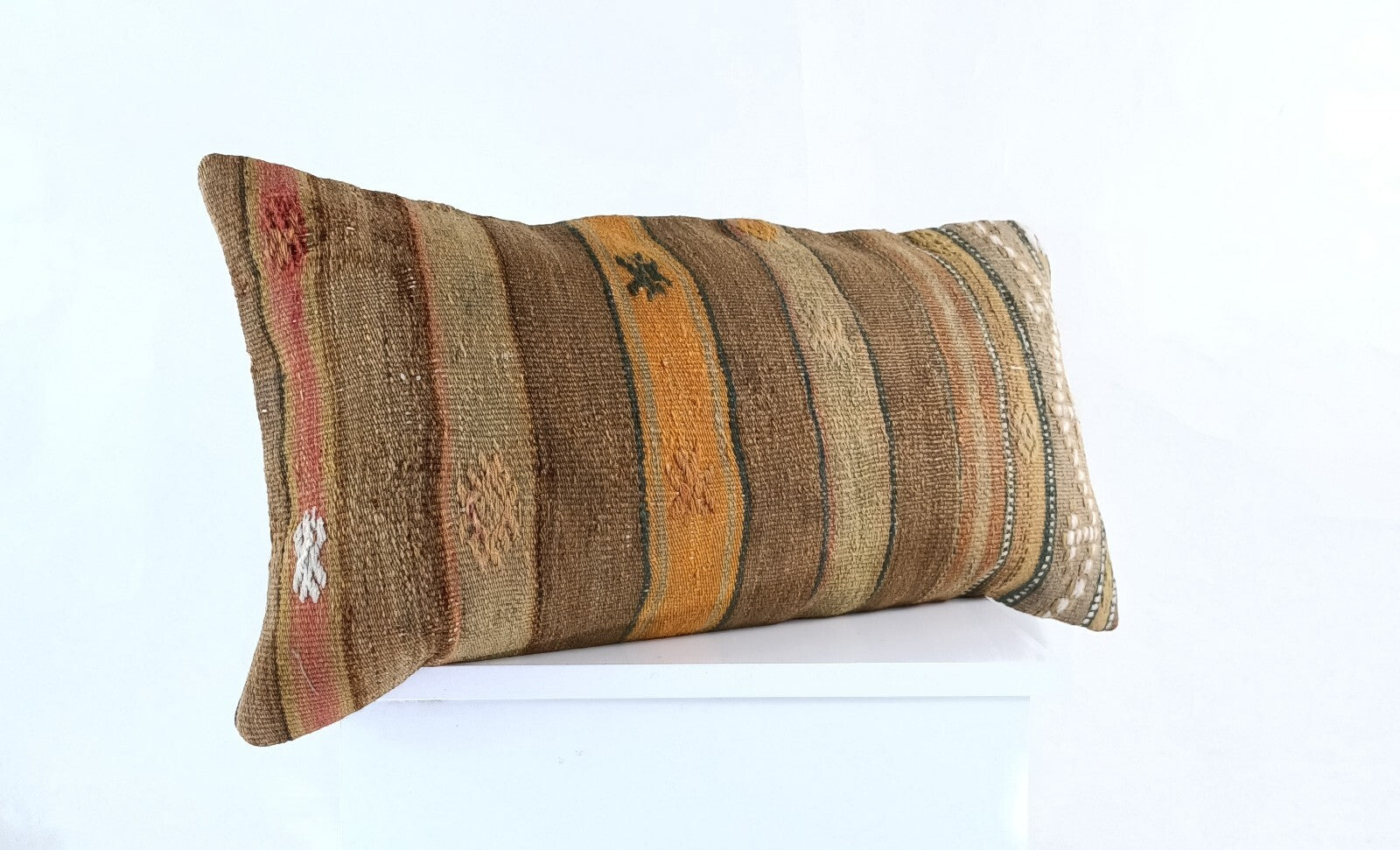 Handmade Turkish Kilim Pillow Cover 12x24 Ethnic Boho Sofa Lumbar Cushion E1018