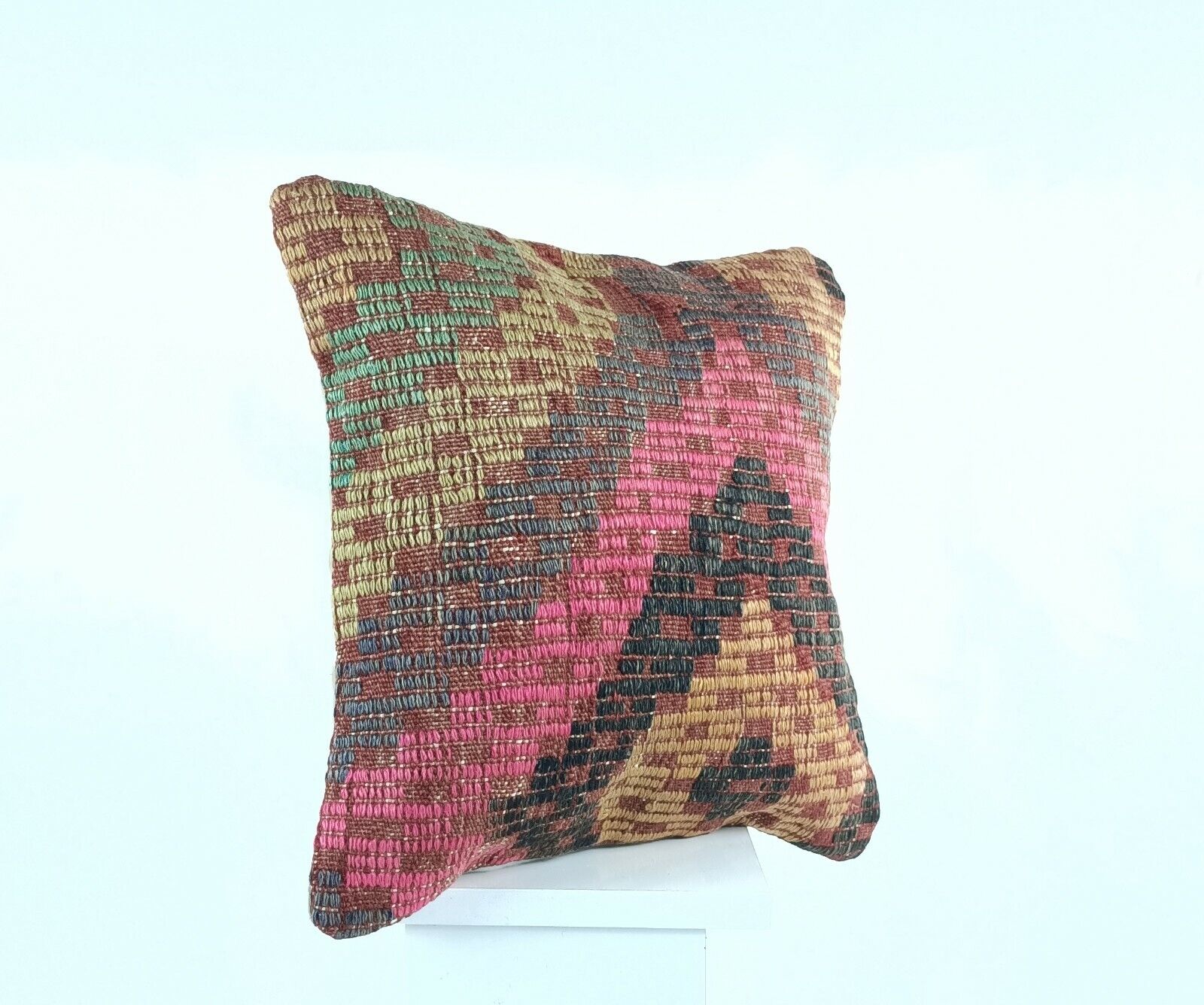 Kilim Pillow Cover 16x16 in Handmade Turkish Sofa Couch Wool Boho Cushion  A480