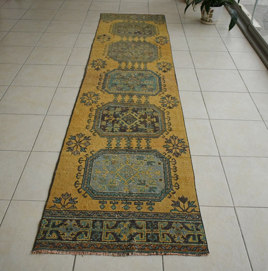 Long Turkish Runner 11.8x2.8 ft Vintage Runner Hallway Runner Handwoven Rug R34