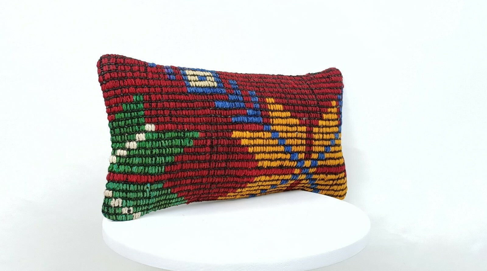 Turkish Kilim Pillow Cover 8"x16" Handknotted Vintage Tribal Lumbar Cushion E390