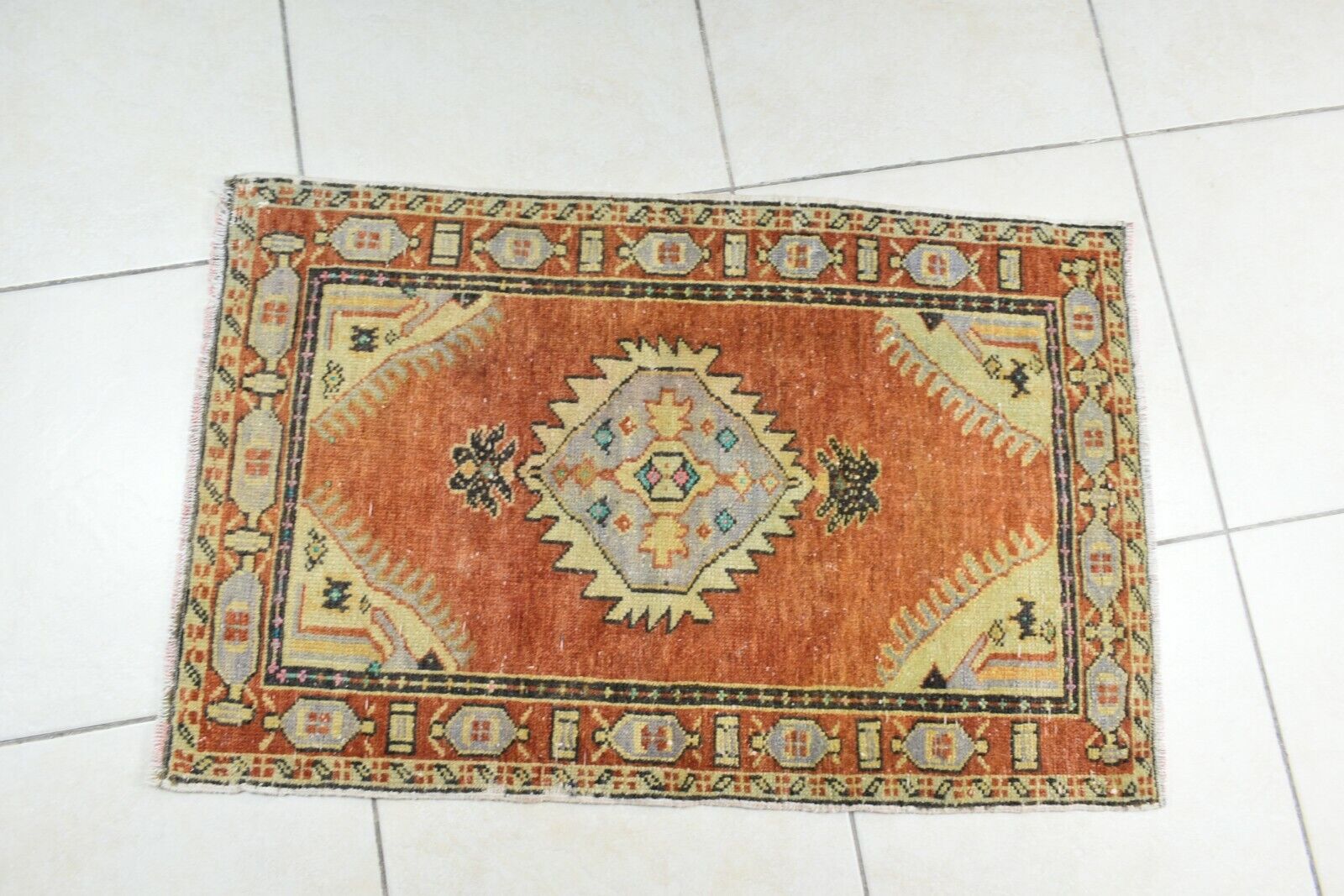 Turkish Runner 2.9x1.9 ft Vintage Small Rug Oushak Runner Anatolian Mini Rug Y74