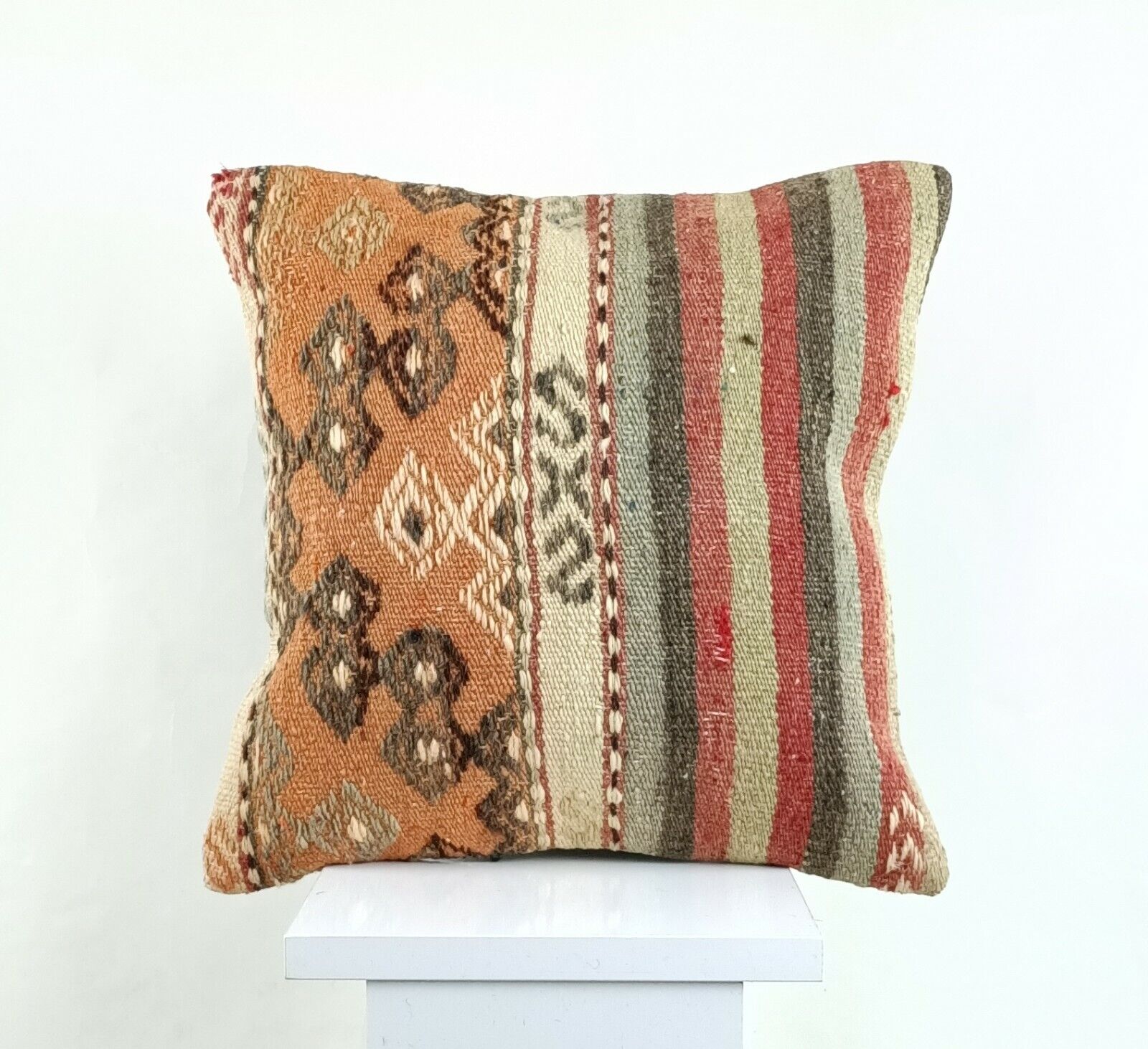 14x14 Kilim Cushion Cover Turkish Ottoman Boho Rustic Throw Pillow Case A1307