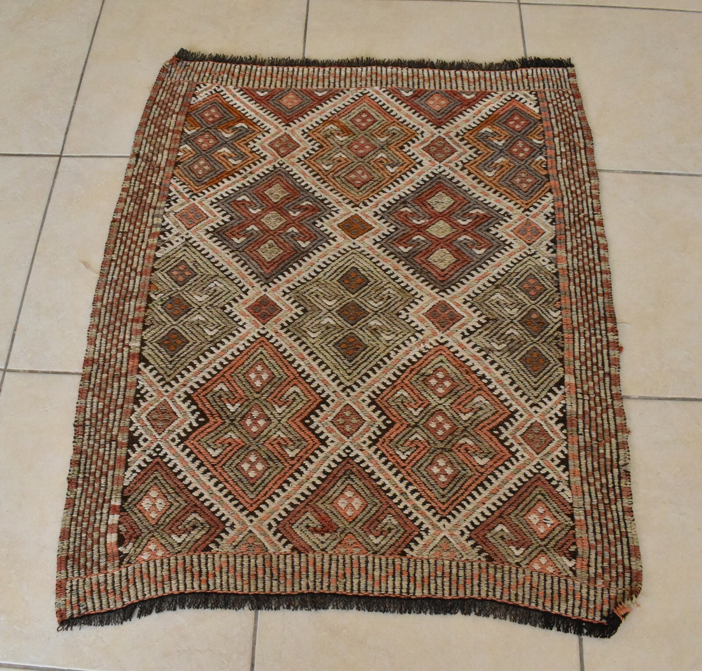 Small Kilim 2.6 x 3.3 ft Handknotted Entryway Hallway Door Mat Runner C51