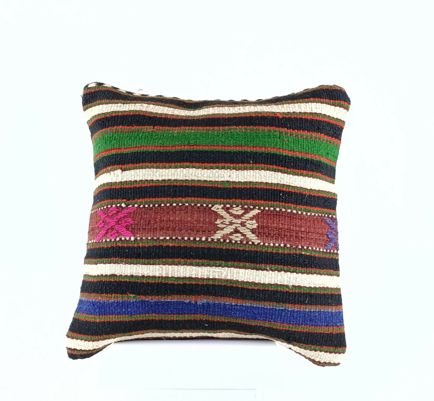 Turkish Handmade Kilim Pillow Cover 16x16 Home Decorative Wool Throw Lumbar A623