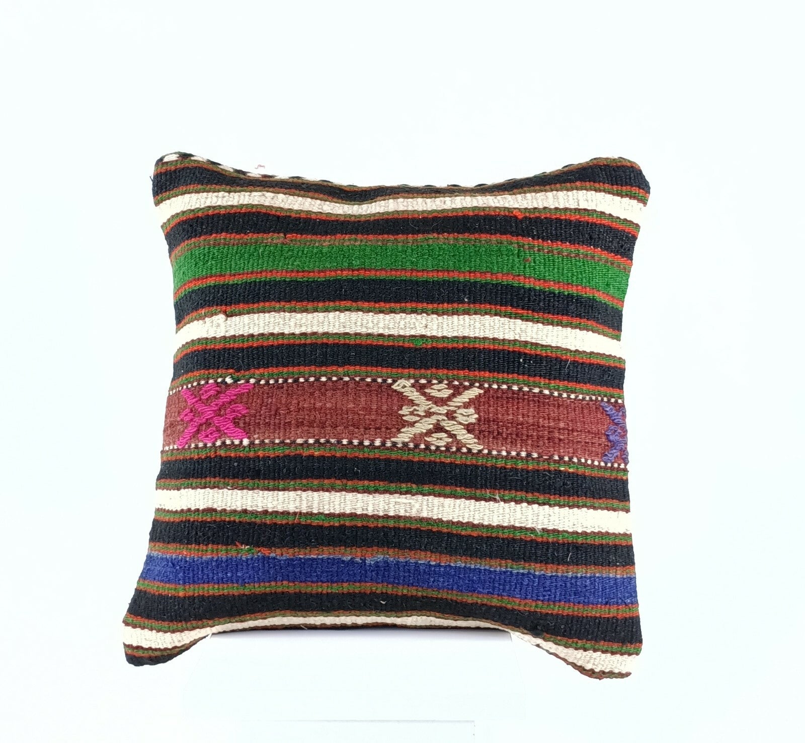 Turkish Handmade Kilim Pillow Cover 16x16 Home Decorative Wool Throw Lumbar A623