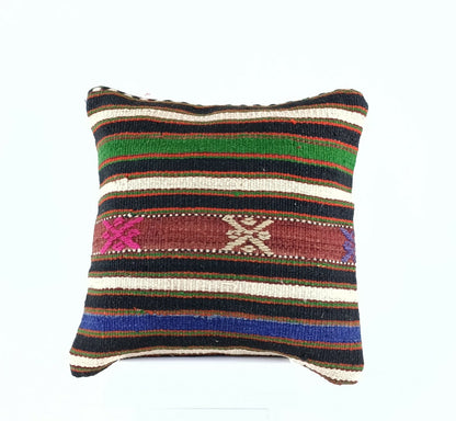 Turkish Handmade Kilim Pillow Cover 16x16 Home Decorative Wool Throw Lumbar A623