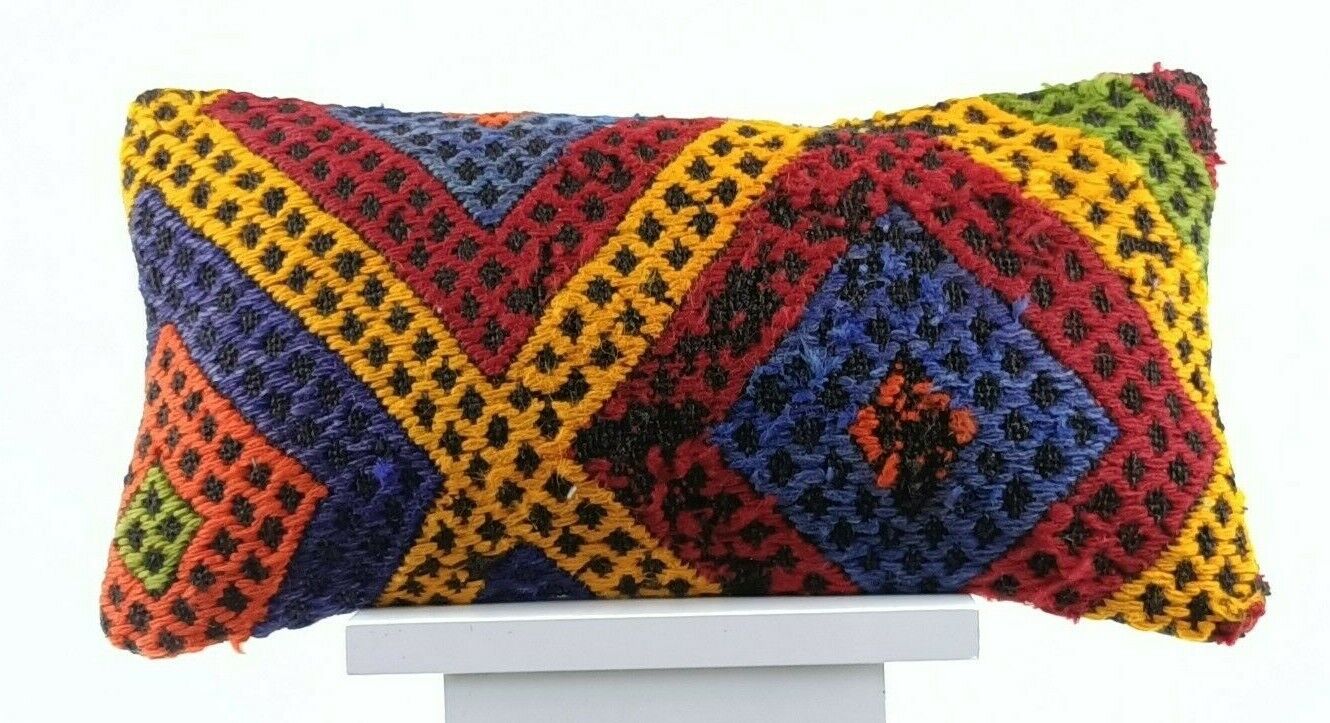 Oushak Pillow Cover 8x16 Handmade Turkish Oriental Kilim Decorative Lumbar E744