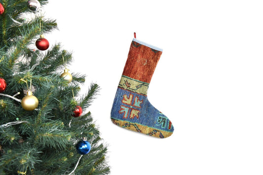 Kilim Christmas Stocking Vintage Rug Stocking Ethnic Decorative Xmas Socks S878