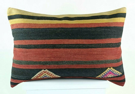 Kilim Pillow Cover 16x24 Ethnic Oushak Rug Boho Tribal Ottoman Cushion E1226