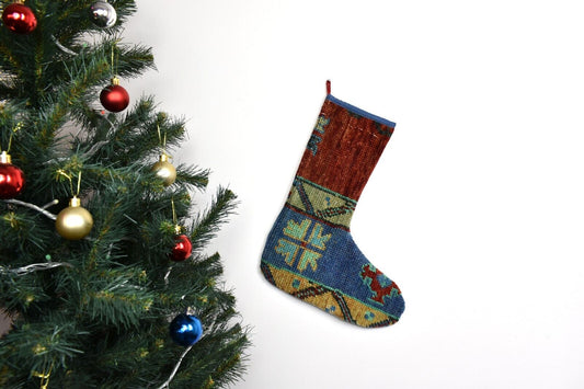 Kilim Christmas Stocking Vintage Rug Stocking Ethnic Decorative Xmas Socks S967