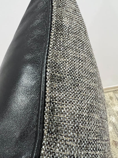 Genuine Leather Fabric Double Sided Pillow Cover Black Brown Lumbar Cushion Case