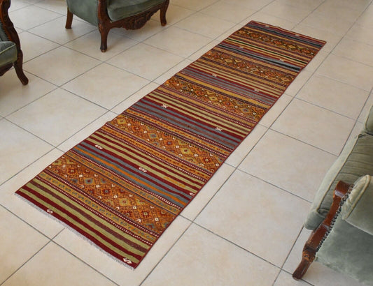 Handwoven Oushak Kilim Runner 2.3 x 8.7 ft  Hallway Corridor Kitchen Rug C29