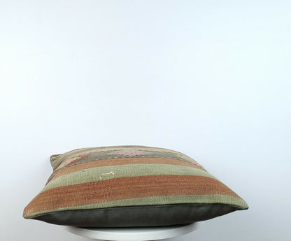 Traditional Kilim Cushion Cover 16x16 Handmade Turkish Tribal Pillow Cover E175