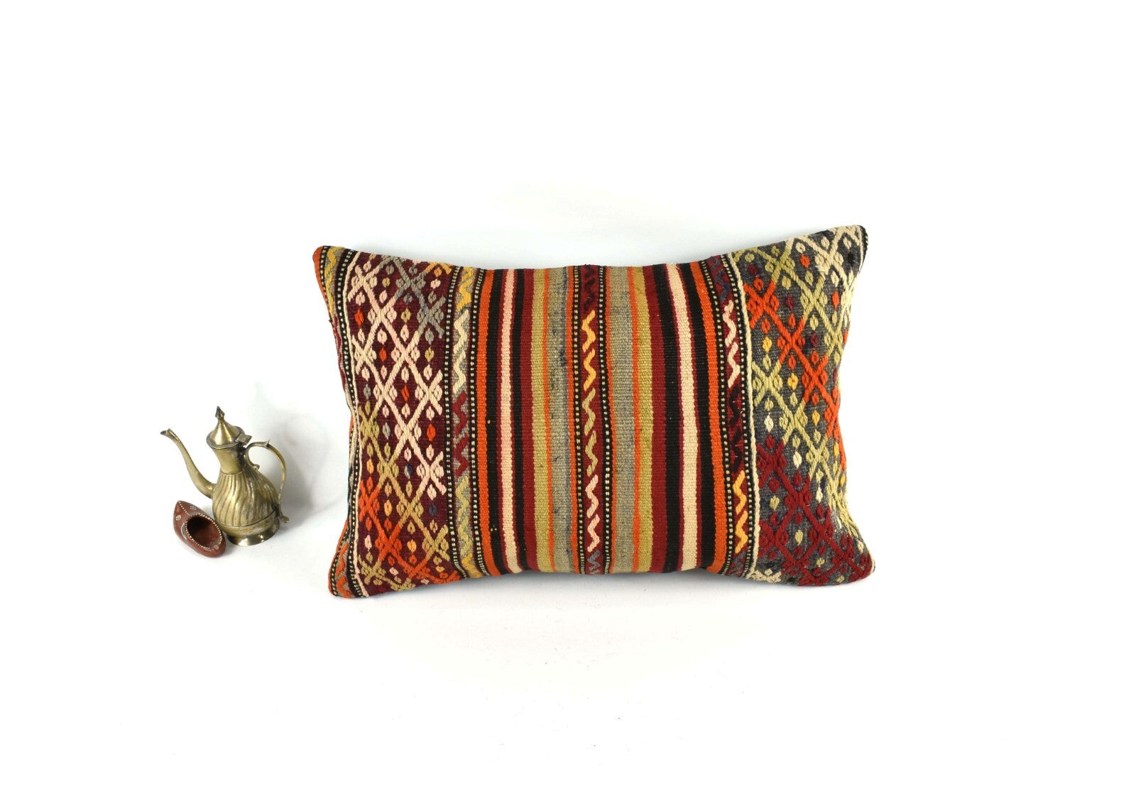 Kilim Pillow Cover 16x24 Tribal Vintage Turkish Carpet Lumbar Pillow Cover 3455