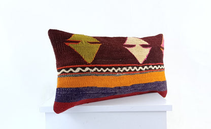 10x20 Kilim Lumbar Pillow Cover Vintage Ethnic Oushak Kilim Pillow Cover E1127