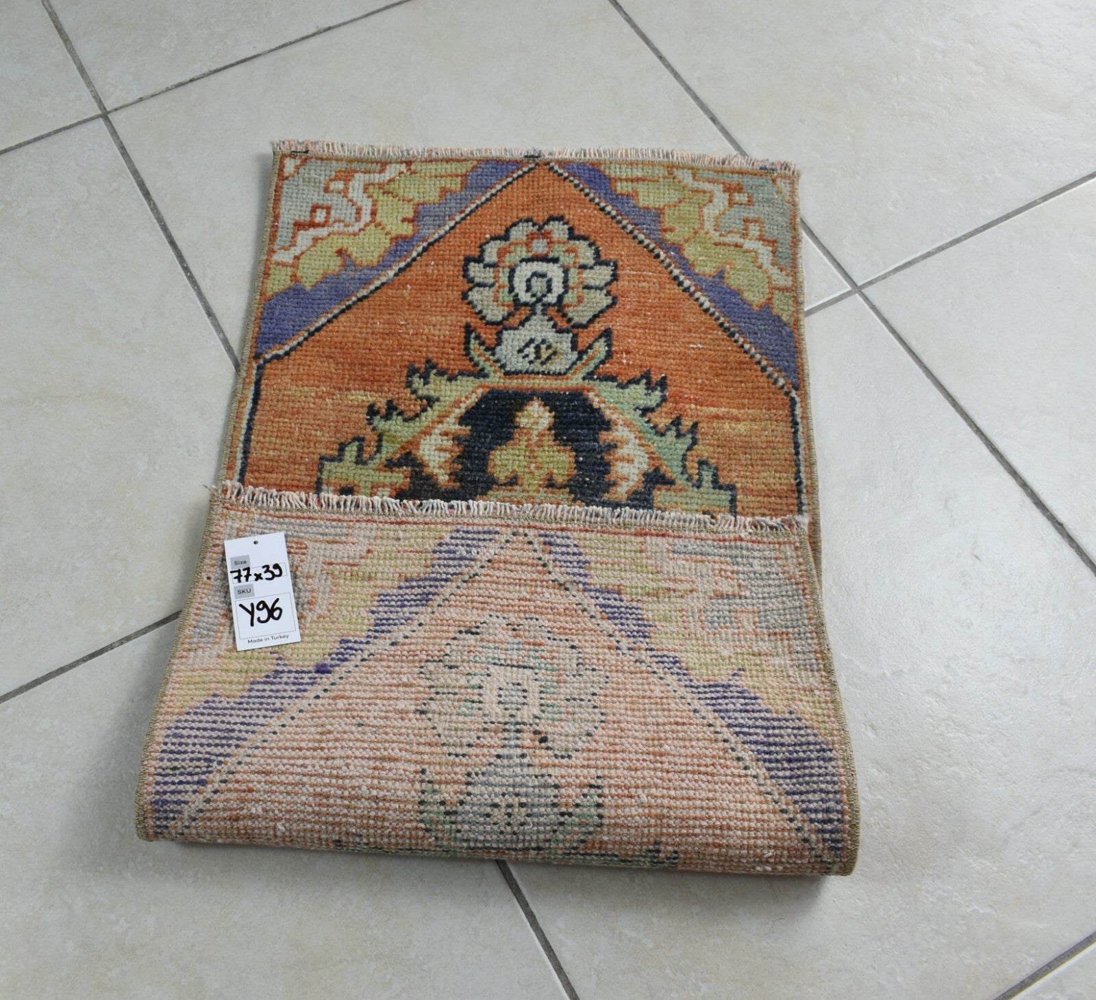 Vintage Runner 2.5x1.2 ft Mini Turkish Rug Oushak Runner Anatolian Runner Y96