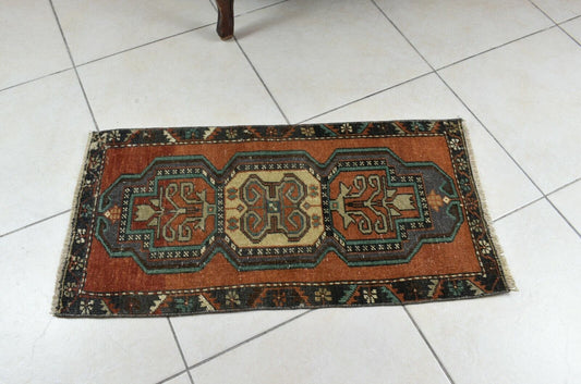 Oushak Runner 2.9x1.4 ft Vintage Turkish Rug Small Runner Anatolian Rug Y56