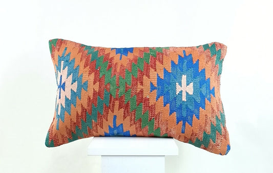 Kilim Pillow Cover 12x20 Turkish Handmade Sofa Couch Floor Lumbar Cushion A1259