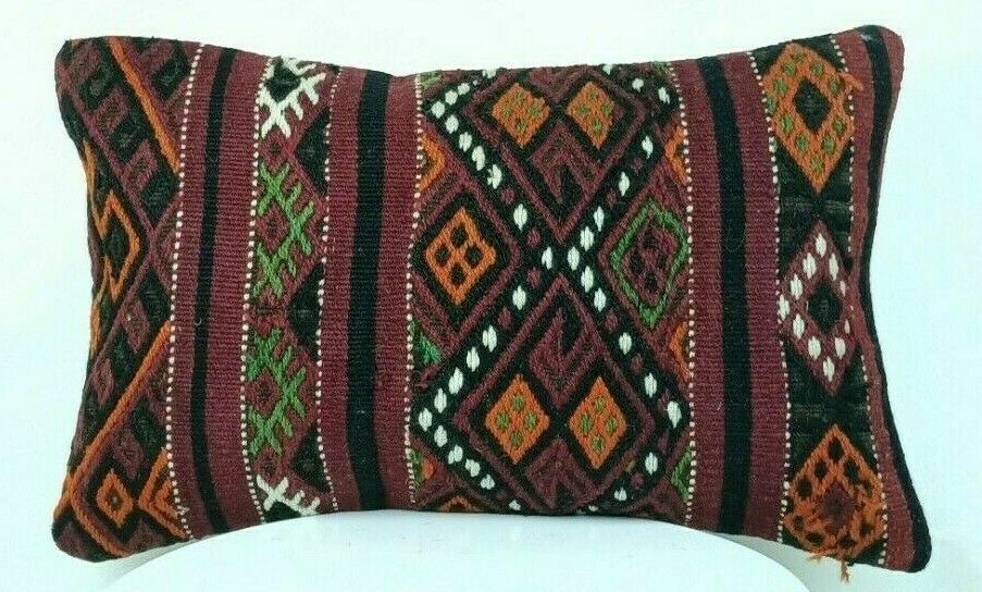 Kilim Pillow Cover 12x20 Handmade Oushak Traditional Rug Lumbar Cushion  E552