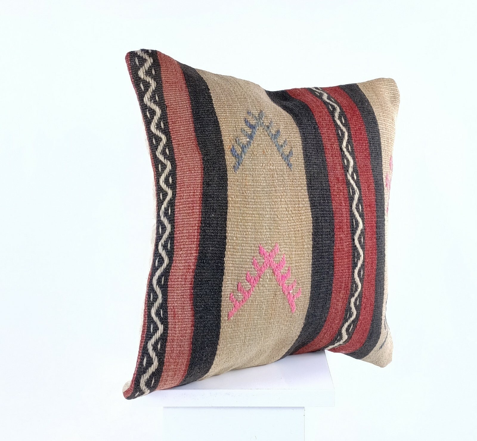Turkish Handmade Kilim Pillow Cover 16x16 Home Decorative Wool Throw Lumbar A625