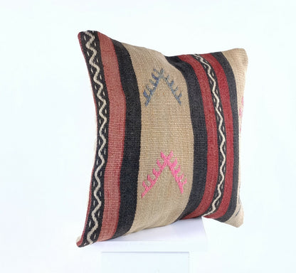 Turkish Handmade Kilim Pillow Cover 16x16 Home Decorative Wool Throw Lumbar A625