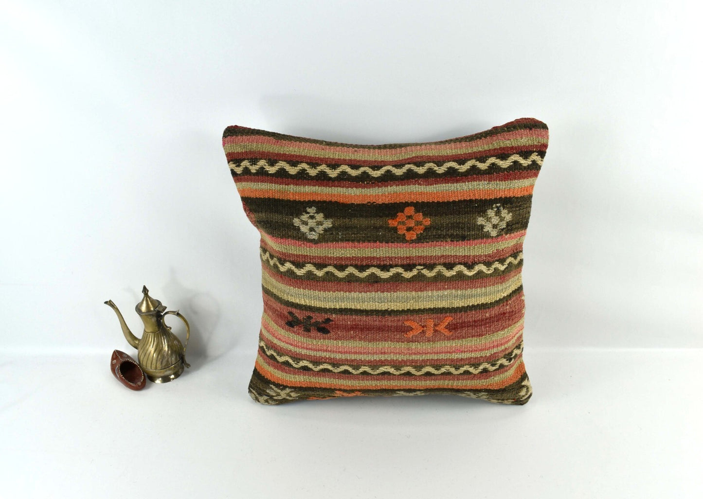 18"x18" Kilim Pillow Cover  Handmade Turkish Vintage Cushion Tribal Lumbar 3406