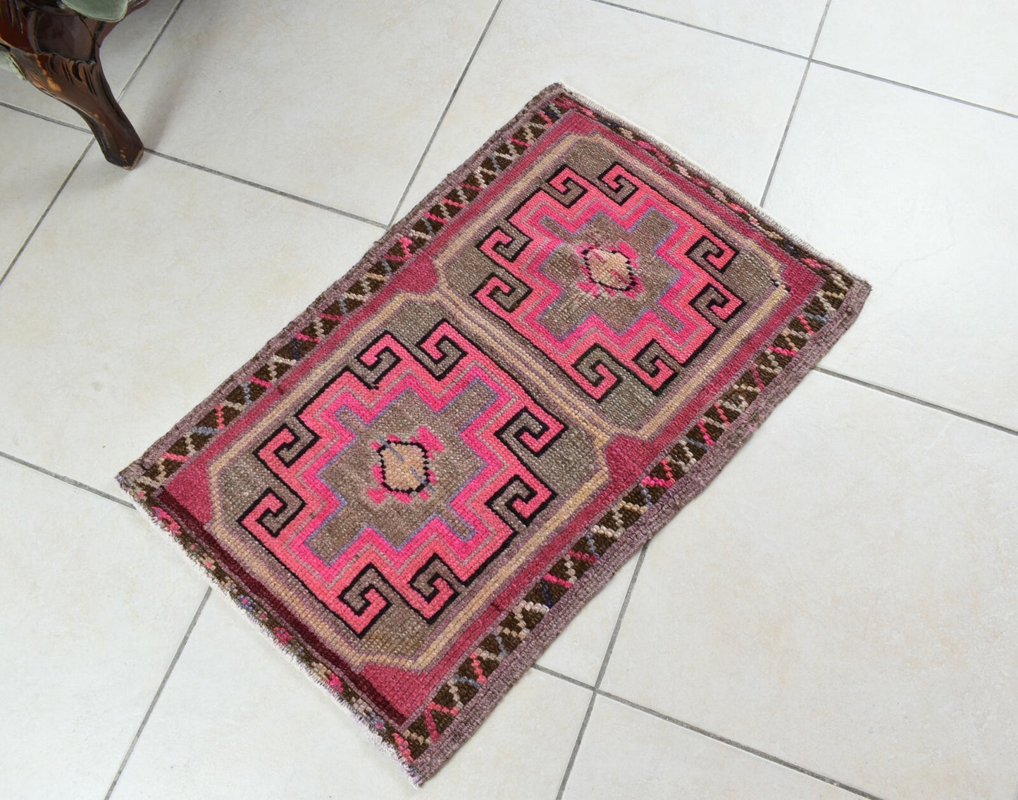 Oushak Runner 2.4x1.5 ft Vintage Turkish Rug Small Runner Anatolian Rug Y52