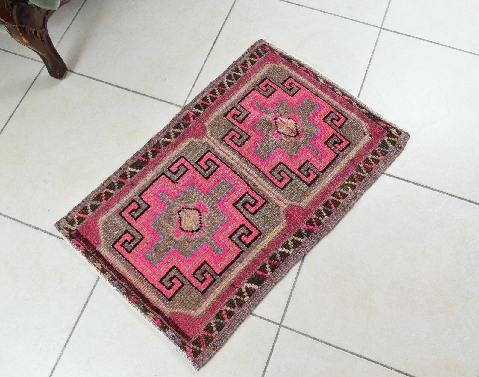 Oushak Runner 2.4x1.5 ft Vintage Turkish Rug Small Runner Anatolian Rug Y52