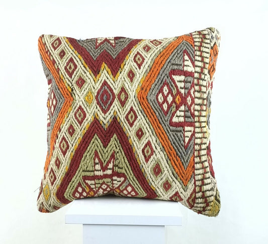 Kilim Pillow Cover 16x16 Oriental Traditional Handmade Bohemian Cushion A1164