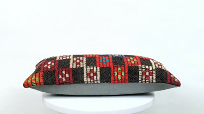 Turkish Kilim Pillow Cover 8"x16" Handknotted Vintage Tribal Lumbar Cushion E381