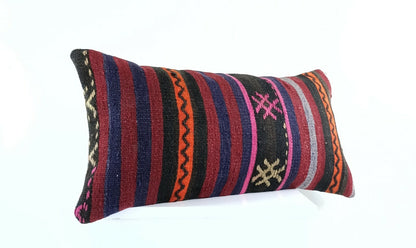 Kilim Lumbar Pillow Cover 12"x24" Handmade Oushak Traditional Ethnic Boho E912