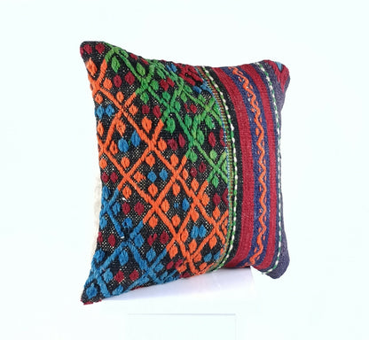 Turkish Handmade Kilim Pillow Cover 16x16 Home Decorative Wool Throw Lumbar A630