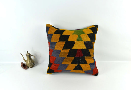 18"x18" Kilim Pillow Cover  Handmade Turkish Vintage Cushion Tribal Lumbar 3401