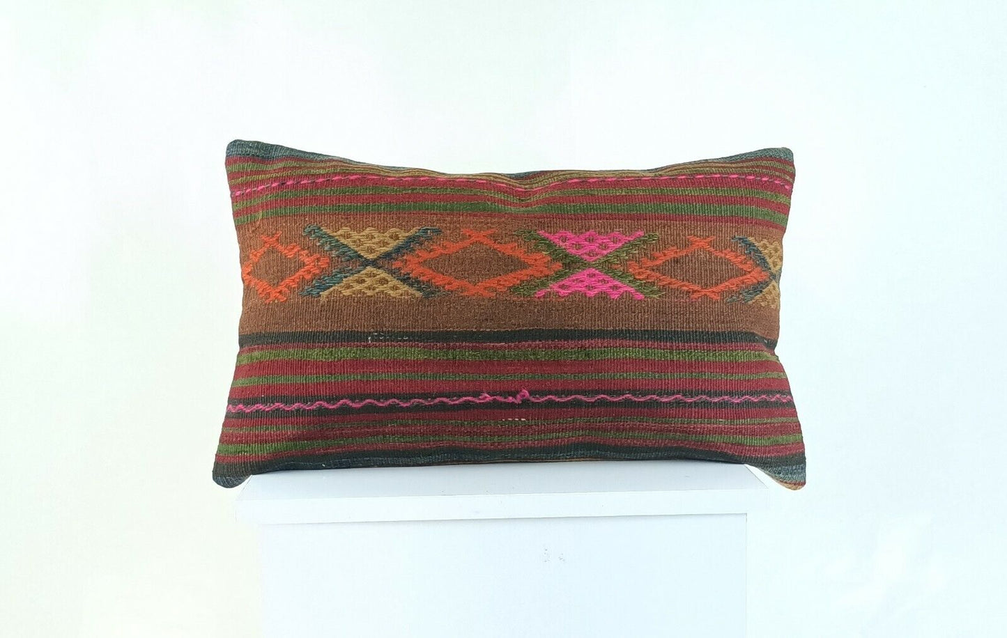 Kilim Pillow Cover 12x20 Anatolian Traditional Vintage Rug Lumbar Cushion A964