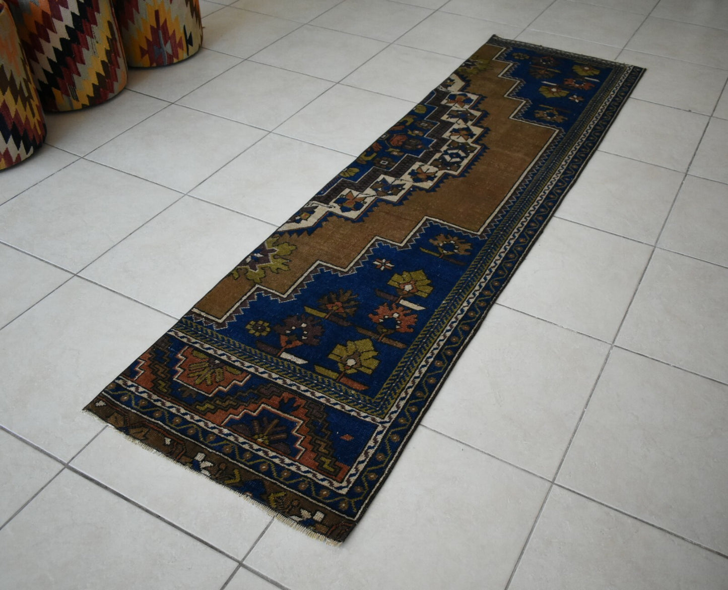 Vintage Runner 7.4x2 ft Oushak Runner Anatolian Rug Faded Turkish Runner R08