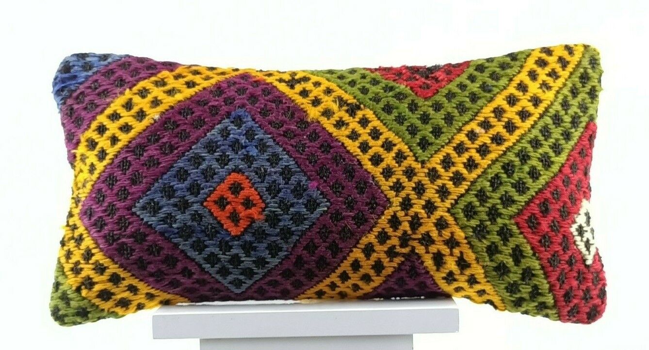 Oushak Pillow Cover 8x16 Handmade Turkish Oriental Kilim Decorative Lumbar E740