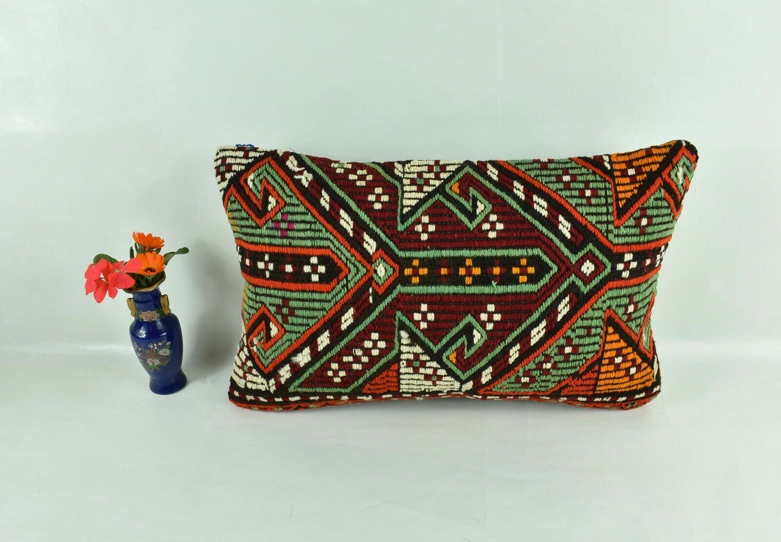 Kilim Pillow Cover 12x20 Turkish Handmade Sofa Couch Floor Lumbar Cushion A1788