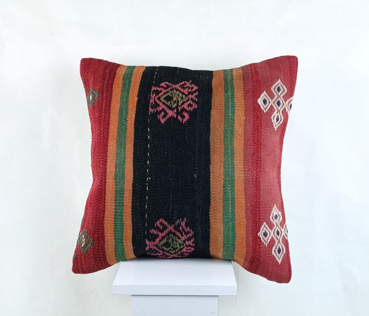 18"x18" Kilim Pillow Cover  Handmade Turkish Vintage Cushion Tribal Lumbar 2668
