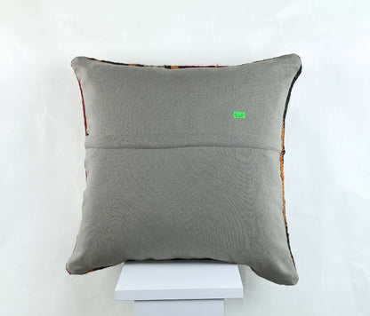 Kilim Pillow Cover 18x18 Handmade Turkish Ethnic Vintage Lumbar Cushion A1403