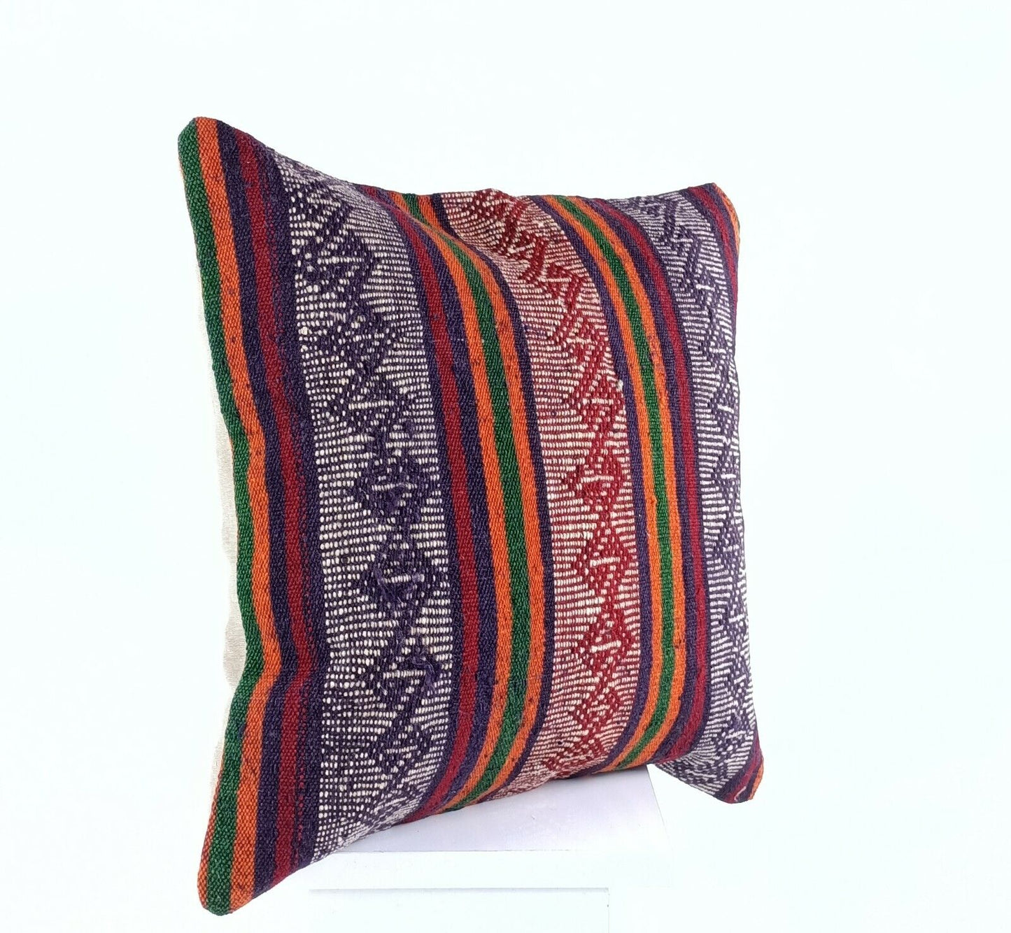 Kilim Pillow Cover 16x16 Anatolian Traditonal Wool Boho Sofa Lumbar Cushion A606