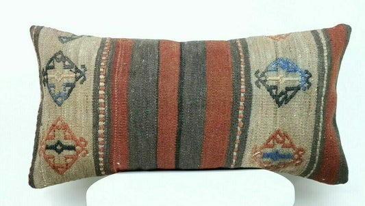 Ethnic Handmade Kilim Cushion Cover 12x24 Home Decorative Lumbar Pillow  E405