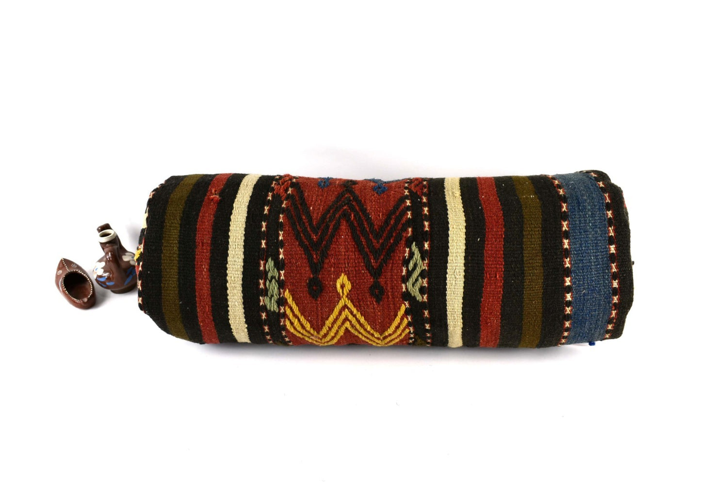 Kilim Bolster Pillow Cover 8x20 in Tribal Vintage Turkish Carpet Bolster Cushion