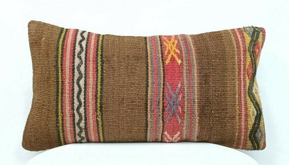 8x16 Handmade Turkish Kilim Pillow Cover Ethnic Tribal Kilim Lumbar Cushion E360