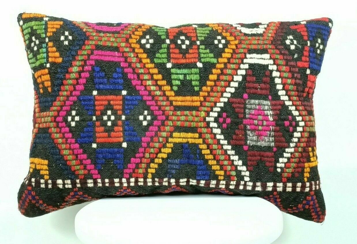 16x24 Kilim Lumbar Pillow Handmade Turkish Rug Tribal Bohemian Cushion Case E456