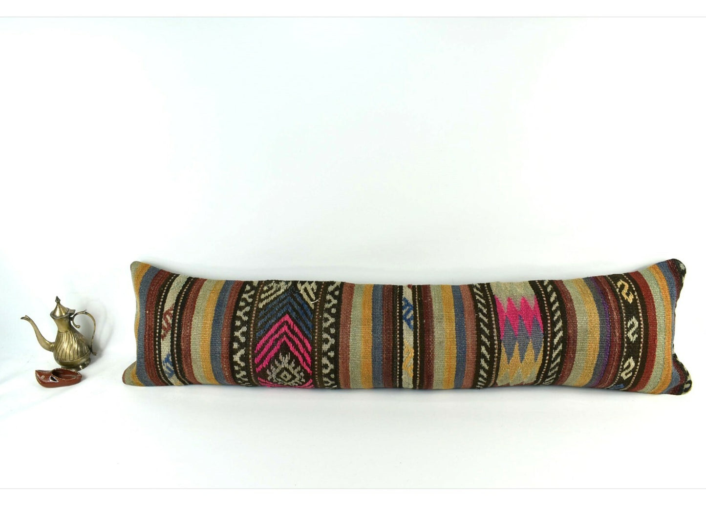 12x48 Long Kilim Pillow Cover Handmade Oushak Rug Vintage Ottoman Lumbar  A2154