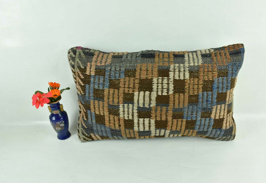 Kilim Pillow Cover 12x20 Turkish Handmade Vintage Couch Lumbar Cushion  A1833